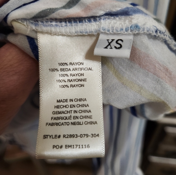 Anthro Cloth & Stone Blouse Watercolor Stripes Lightweight Semi-Sheer XS - Picture 4 of 8